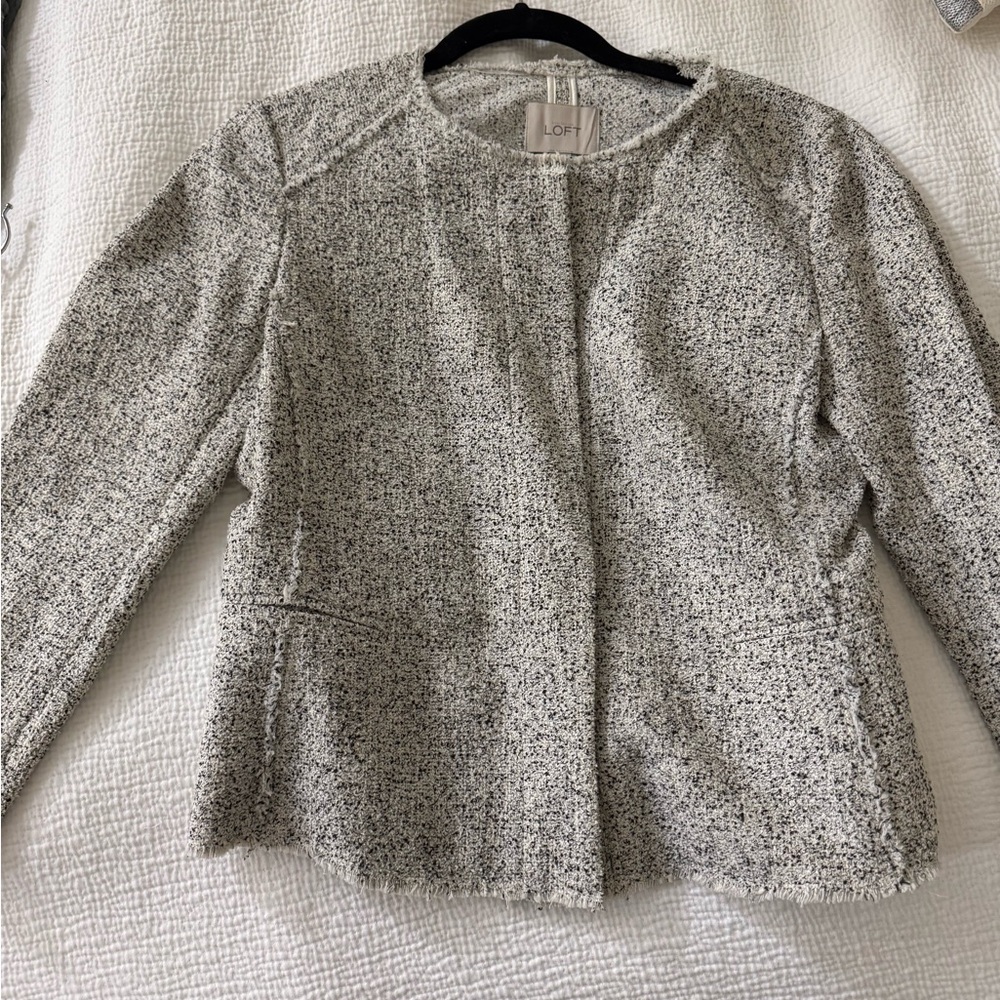 LOFT Women's Tweed Jacket - Black and White